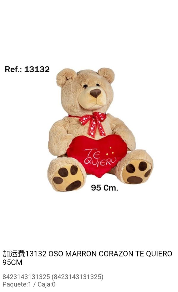 peluche oso marron corazon tequiero 95 cm