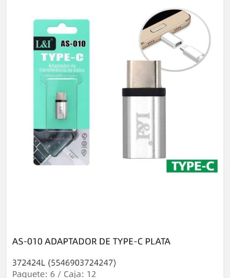 adaptador tipo c plata