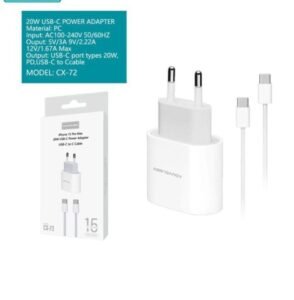 Cargador USBC 20W con Cable USBC a USBC Modelo CX72 Mayoristas Cobocalleja Cargador USB C 20W con Cable USB C a USB C Modelo CX 72