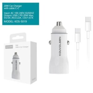 Cargador de Coche 20W con Cable USB-C a Lightning (Modelo K0S-5019)