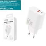 CARGADOR RAPIDO 65W GAN USB/A+USB/C