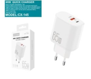 Cargador Rápido 65W GaN USB C + USB A Ref CX 145