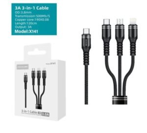 Cable Trenzado 3 en 1 USBA a USBC Lightning y MicroUSB 3A 12m Mayoristas Cobocalleja Cable Trenzado 3 en 1 USBA a USB C Lightning y MicroUSB 3A 12m