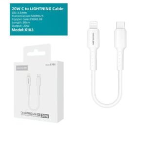 Cable USBC a Lightning 20W 30 cm Modelo X103 Mayoristas Cobocalleja Cable USB C a Lightning 20W 30 cm Modelo X103