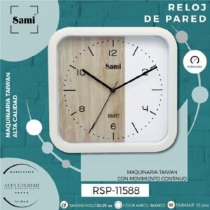 RELOJ CUADRADO BLANCO ESFERA BICOLOR