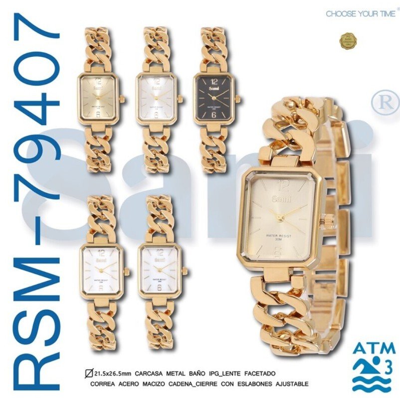 Reloj Sami sra metal rect IPG correa esclava cierre eslabones WR30M