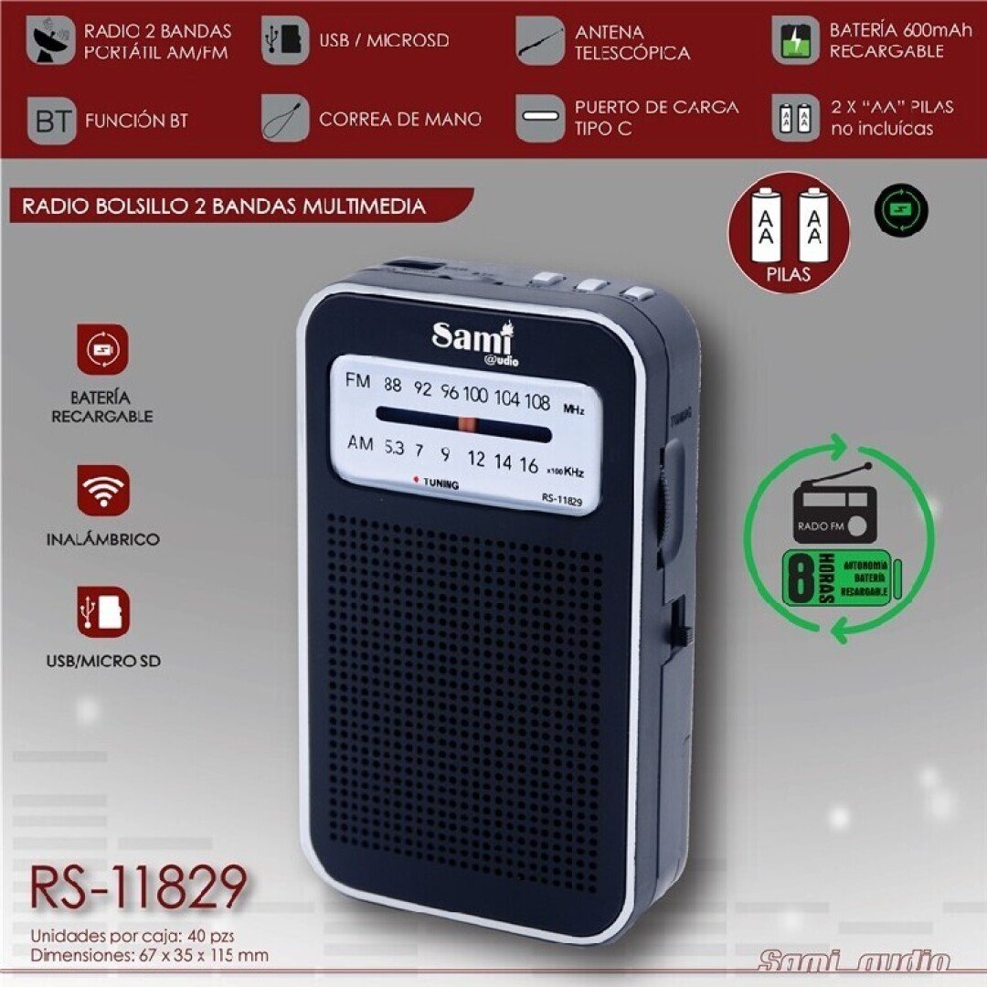 Radio Sami RS-11829 – 2 Bandas Multimedia Vertical con Bluetooth