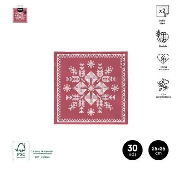 servilleta 2c nordic rojo 30 unid.