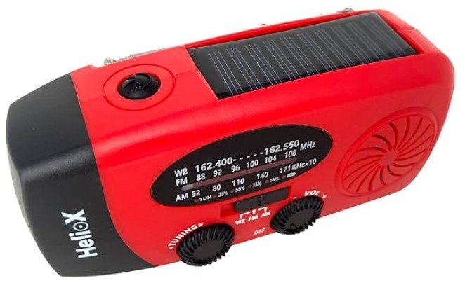 Radio Solar portátil con Am/FM Alarma SOS y Dinamo de manivela, Cargador de móvil USB, Linterna LED, Alarma acustica de emergencias (Powerbank Recargable de 6000 mAh)