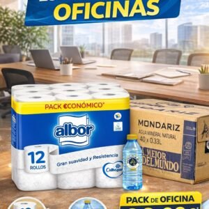 lote oficinas 12 rollos papel wc + 40 *0.33 agua mondariz