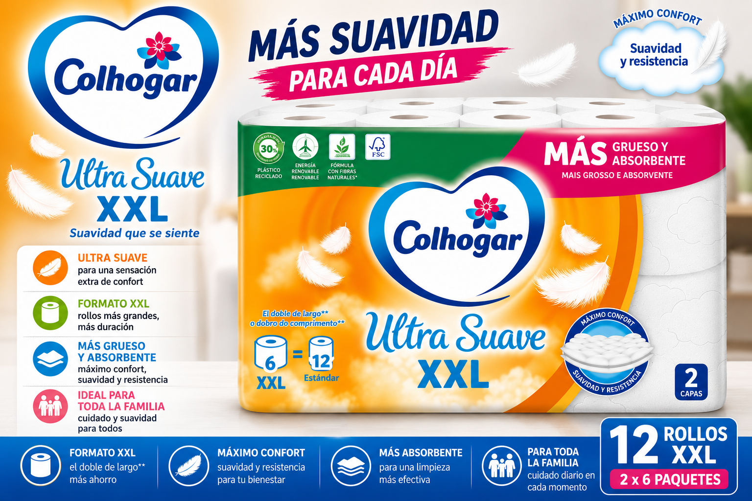 Colhogar Ultra Suave XXL 12 Rollos (2×6)