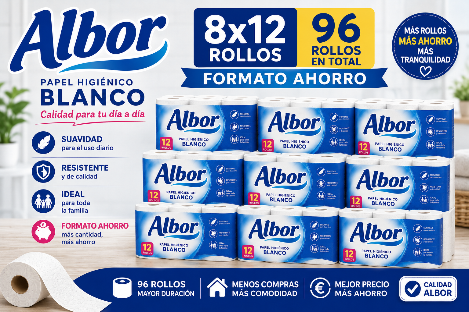 Albor papel higienico 96 rollos 8*12
