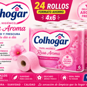 COLHOGAR PAPEL HIGIÉNICO ROSA AROMA 24 ROLLOS (4x6)