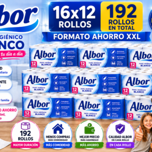 ALBOR PAPEL HIGIÉNICO BLANCO 192 ROLLOS (16x12)