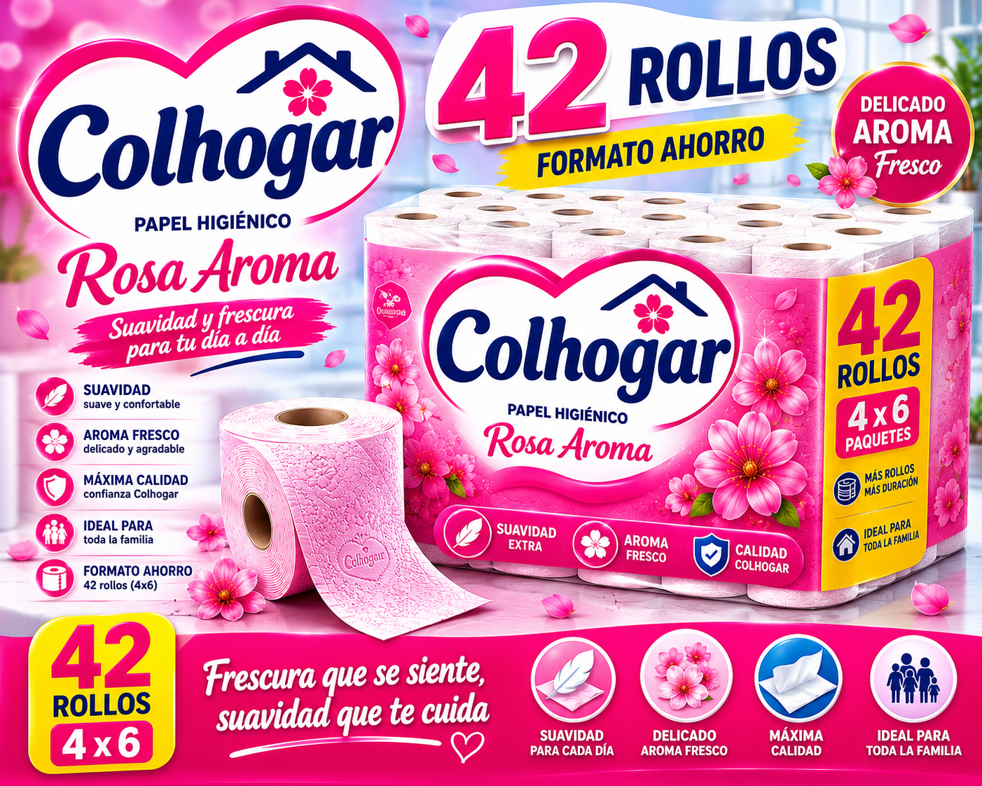 Colhogar  Papel Higienico Rosa Aroma 42 ROLLOS (7×6)